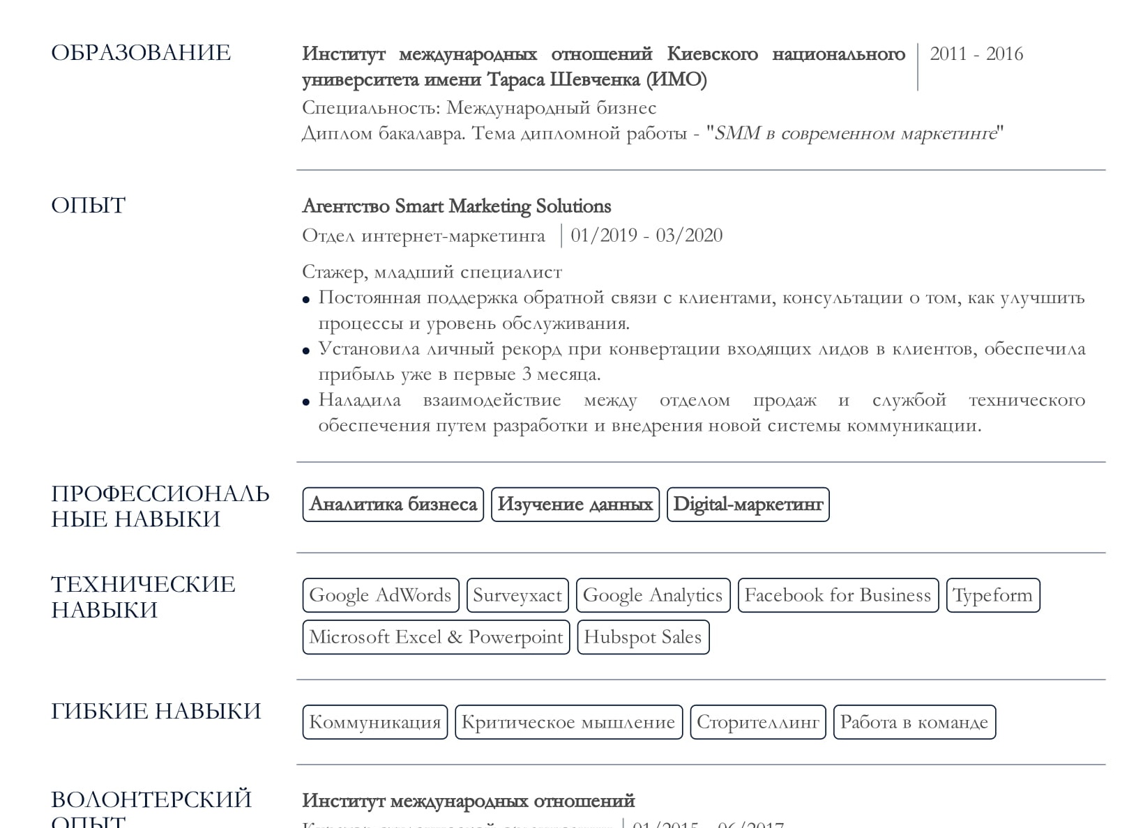 Как указать образование в резюме: примеры